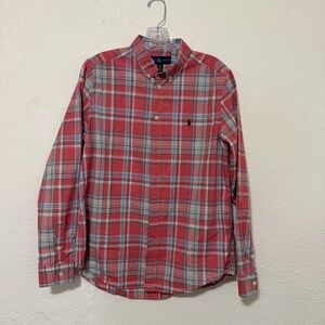 Ralph Lauren Shirt Boys Sz XL 18/20 Red Gray Plaid Long Sleeve‎ Button Up